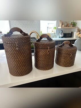 Woven Round Storage Canister Set - Brown